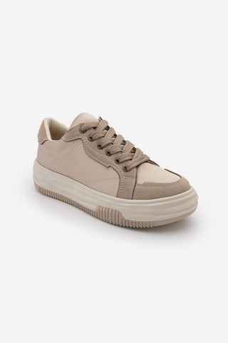 Kadın Sneaker Kalın Taban Spor Ayakkabı Sifaz - Bej Saten