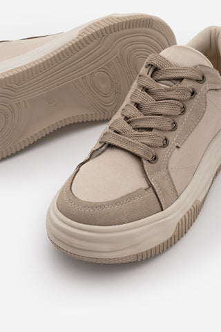 Kadın Sneaker Kalın Taban Spor Ayakkabı Sifaz - Bej Saten