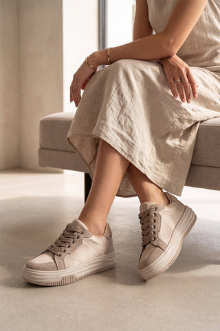 Kadın Sneaker Kalın Taban Spor Ayakkabı Sifaz - Bej Saten