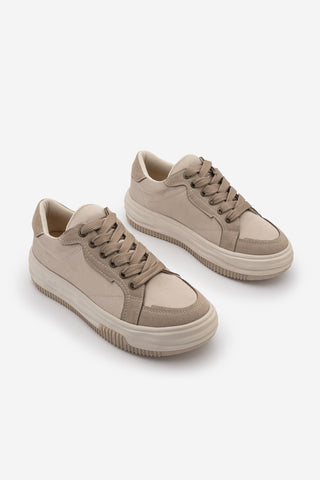 Kadın Sneaker Kalın Taban Spor Ayakkabı Sifaz - Bej Saten
