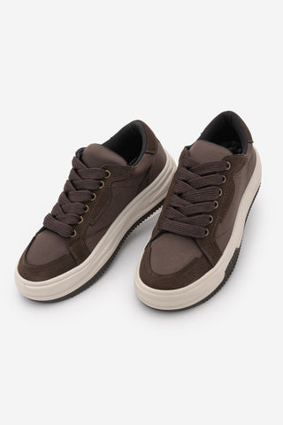 Kadın Sneaker Kalın Taban Spor Ayakkabı Sifaz - Kahve Saten