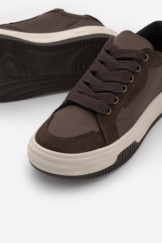 Kadın Sneaker Kalın Taban Spor Ayakkabı Sifaz - Kahve Saten