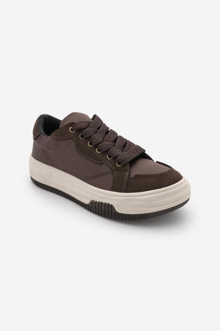 Kadın Sneaker Kalın Taban Spor Ayakkabı Sifaz - Kahve Saten