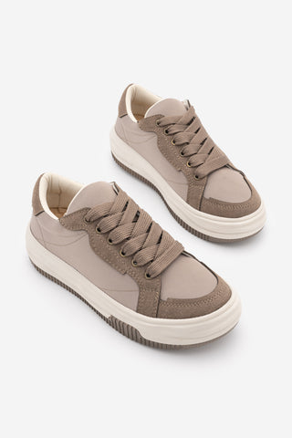 Kadın Sneaker Kalın Taban Spor Ayakkabı Sifaz - Vizon Saten