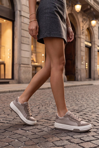 Kadın Sneaker Kalın Taban Spor Ayakkabı Sifaz - Vizon Saten