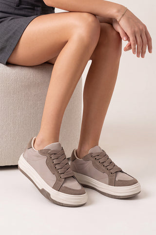 Kadın Sneaker Kalın Taban Spor Ayakkabı Sifaz - Vizon Saten