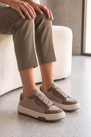 Kadın Sneaker Kalın Taban Spor Ayakkabı Sifaz - Vizon Saten
