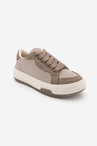 Kadın Sneaker Kalın Taban Spor Ayakkabı Sifaz - Vizon Saten