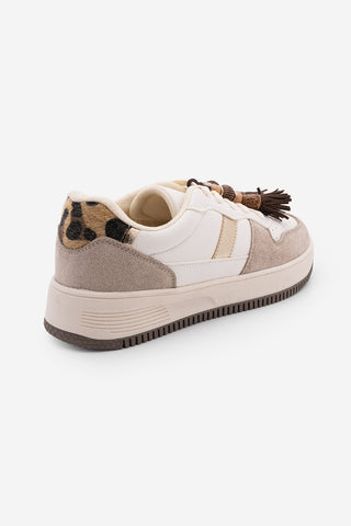 Kadın Sneaker Çıkarılabilir Boncuklu Tokalı Spor Ayakkabı Tivali - Bej