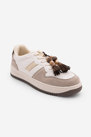 Kadın Sneaker Çıkarılabilir Boncuklu Tokalı Spor Ayakkabı Tivali - Bej