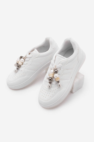 Kadın Sneaker Çıkarılabilir Boncuklu Tokalı Spor Ayakkabı Tivali - Beyaz