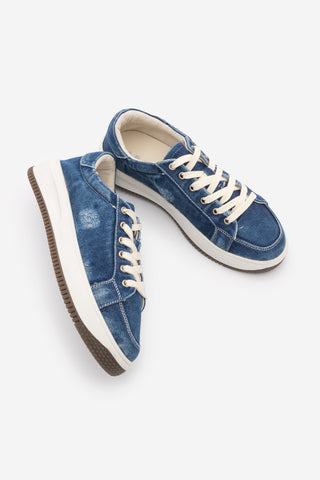 Kadın Sneaker Denim Çıkarılabilir Boncuklu Tokalı Spor Ayakkabı Porento - Lacivert Kot