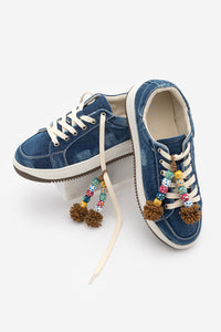Kadın Sneaker Denim Çıkarılabilir Boncuklu Tokalı Spor Ayakkabı Porento - Lacivert Kot
