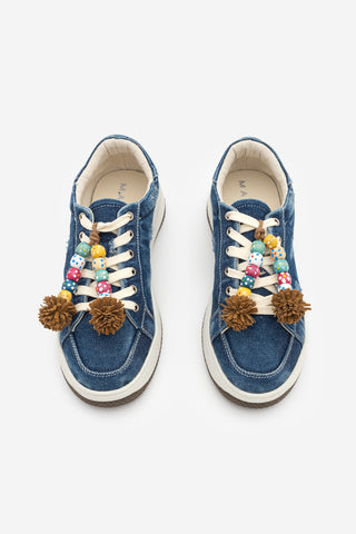Kadın Sneaker Denim Çıkarılabilir Boncuklu Tokalı Spor Ayakkabı Porento - Lacivert Kot