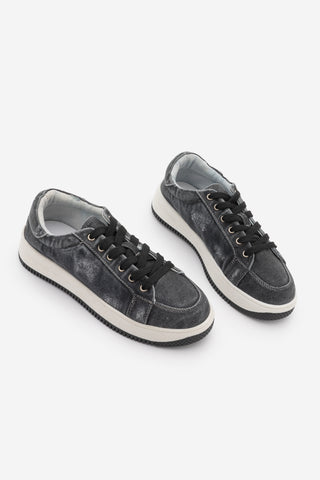 Kadın Sneaker Denim Çıkarılabilir Boncuklu Tokalı Spor Ayakkabı Porento - Siyah Kot