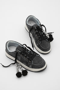 Kadın Sneaker Denim Çıkarılabilir Boncuklu Tokalı Spor Ayakkabı Porento - Siyah Kot