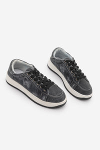Kadın Sneaker Denim Çıkarılabilir Boncuklu Tokalı Spor Ayakkabı Porento - Siyah Kot