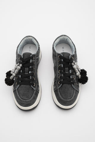 Kadın Sneaker Denim Çıkarılabilir Boncuklu Tokalı Spor Ayakkabı Porento - Siyah Kot