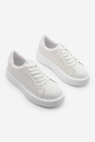 Kadın Sneaker Kalın Taban Desenli Spor Ayakkabı Linay - Beyaz