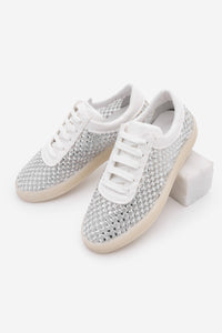 Kadın Sneaker Gümüş Taşlı Fileli Spor Ayakkabı Zenisa - Beyaz Taş