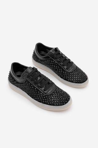 Kadın Sneaker Taşlı Fileli Spor Ayakkabı Zenisa - Siyah Taş