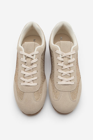 Kadın Sneaker Taşlı Spor Ayakkabı Dorni - Bej Süet