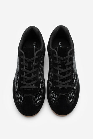 Kadın Sneaker Taşlı Spor Ayakkabı Dorni - Siyah Süet