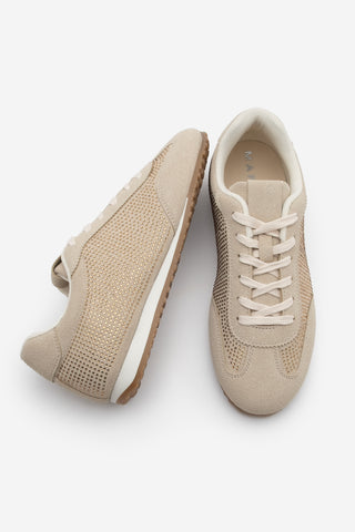 Kadın Sneaker Taşlı Spor Ayakkabı Dorni - Bej Süet
