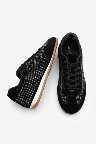 Kadın Sneaker Taşlı Spor Ayakkabı Dorni - Siyah Süet