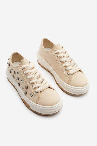 Kadın Sneaker Troklu Zımbalı Spor Ayakkabı Viben - Bej