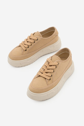 Kadın Sneaker Kalın Ultra Hafif Taban Spor Ayakkabı Ergu - Camel Keten