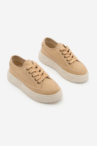 Kadın Sneaker Kalın Ultra Hafif Taban Spor Ayakkabı Ergu - Camel Keten