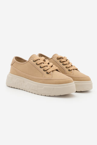 Kadın Sneaker Kalın Ultra Hafif Taban Spor Ayakkabı Ergu - Camel Keten