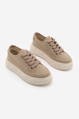 Kadın Sneaker Kalın Ultra Hafif Taban Spor Ayakkabı Ergu - Vizon Keten