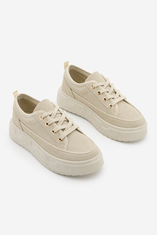 Kadın Sneaker Kalın Taban Spor Ayakkabı Tosge - Bej Süet