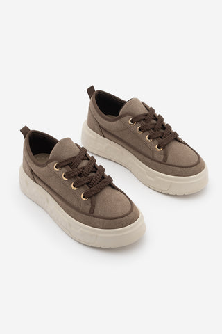 Kadın Sneaker Kalın Taban Spor Ayakkabı Tosge - Kahve Süet