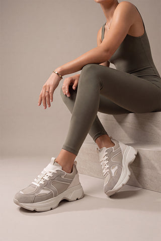 Kadın Sneaker Kalın Taban Spor Ayakkabı Merita - Bej Süet