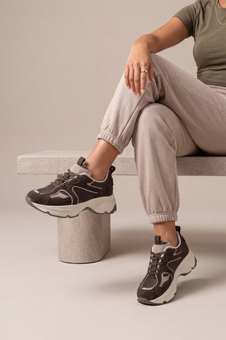 Kadın Sneaker Kalın Taban Spor Ayakkabı Merita - Kahve Süet