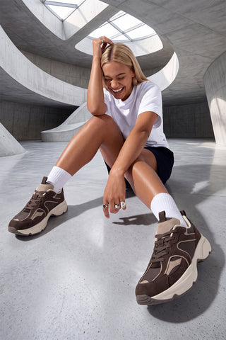 Kadın Sneaker Kalın Taban Spor Ayakkabı Merita - Kahve Süet