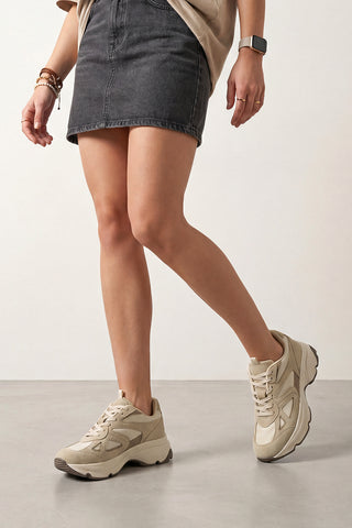 Kadın Sneaker Kalın Taban Spor Ayakkabı Vader - Bej Süet