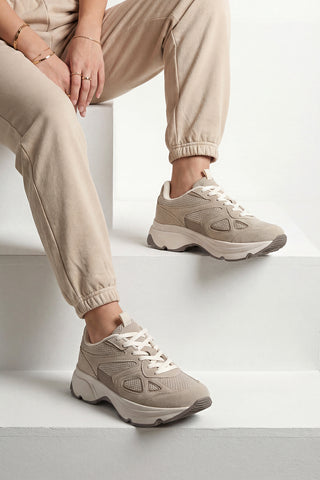 Kadın Sneaker Kalın Taban Spor Ayakkabı Volina - Bej Süet