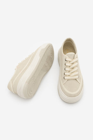 Kadın Sneaker Kalın Taban Spor Ayakkabı Kotnel - Bej Süet