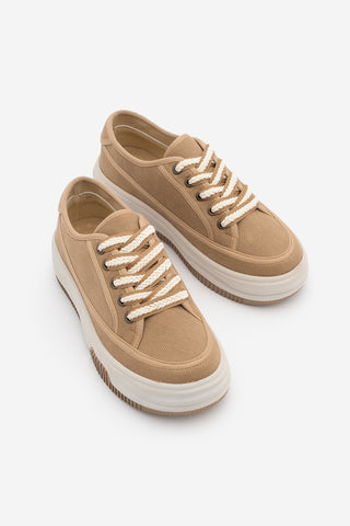 Kadın Sneaker Kalın Taban Spor Ayakkabı Kotnel - Camel Keten