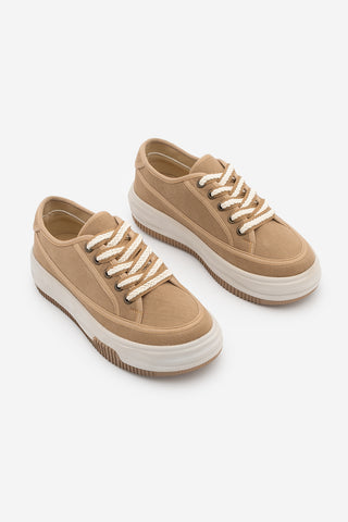 Kadın Sneaker Kalın Taban Spor Ayakkabı Kotnel - Camel Keten