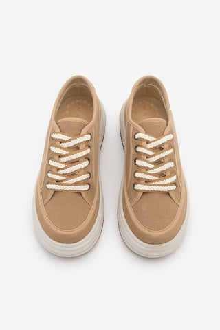 Kadın Sneaker Kalın Taban Spor Ayakkabı Kotnel - Camel Keten