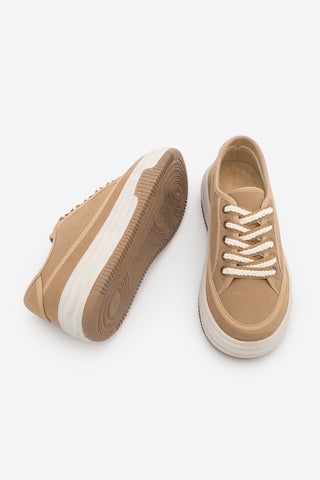 Kadın Sneaker Kalın Taban Spor Ayakkabı Kotnel - Camel Keten