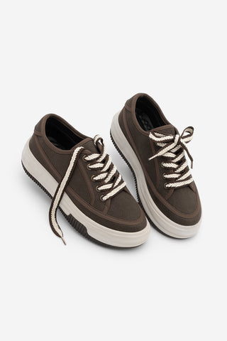 Kadın Sneaker Kalın Taban Spor Ayakkabı Kotnel - Kahve Keten