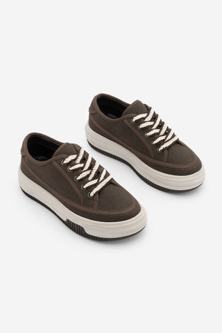 Kadın Sneaker Kalın Taban Spor Ayakkabı Kotnel - Kahve Keten