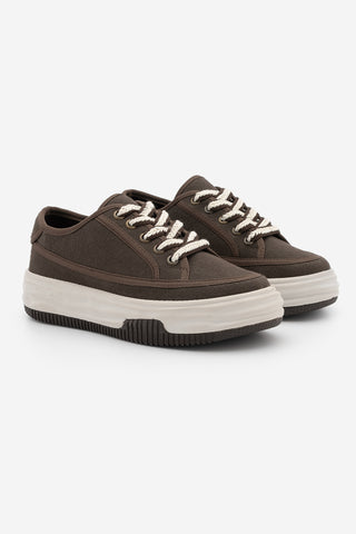 Kadın Sneaker Kalın Taban Spor Ayakkabı Kotnel - Kahve Keten