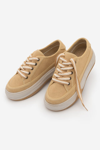 Kadın Sneaker Kalın Taban Spor Ayakkabı Kotnel - Sarı Keten